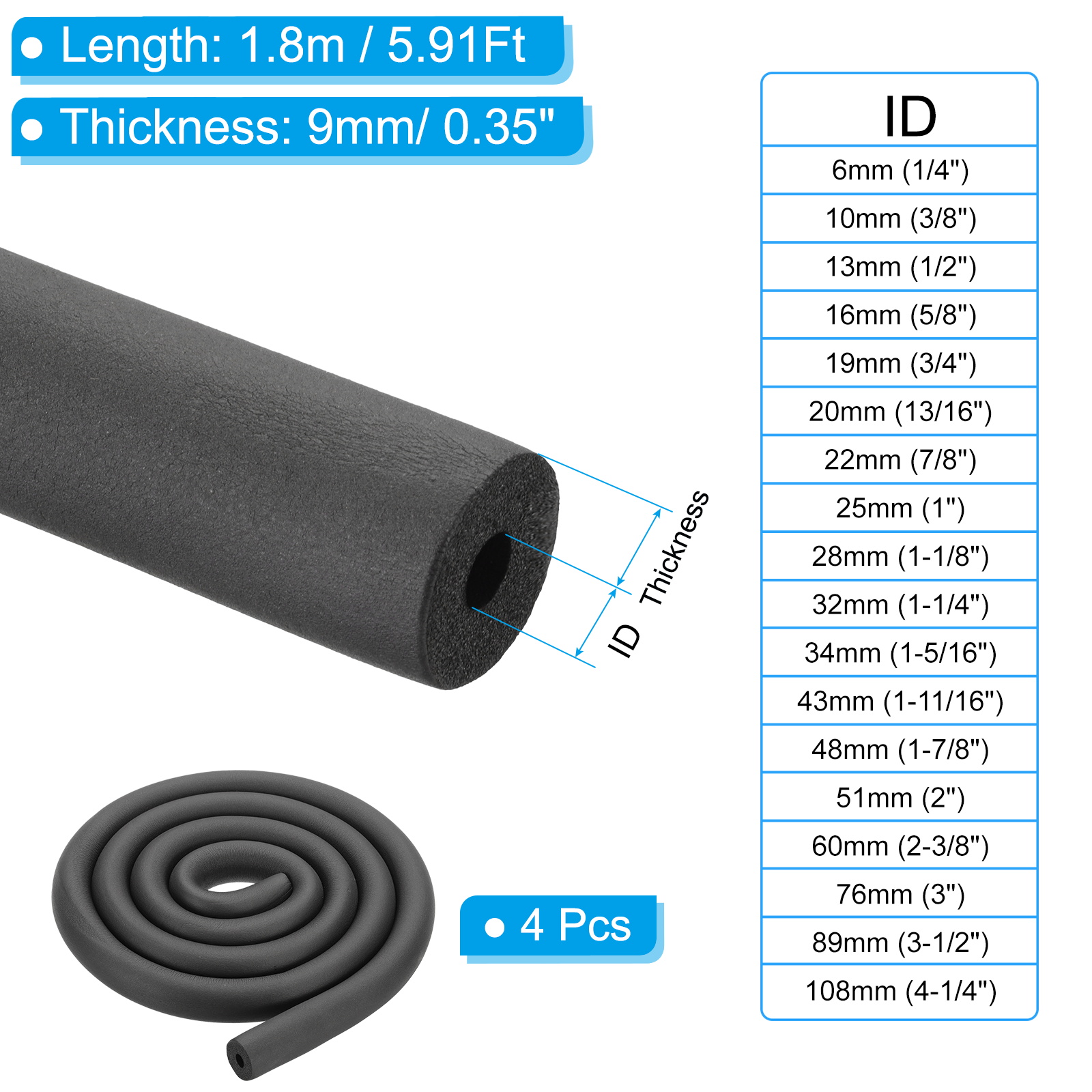 Uxcell 4Pcs 1.8Meters Pipe Ins - Pipe Insulation Foam 评论和价格